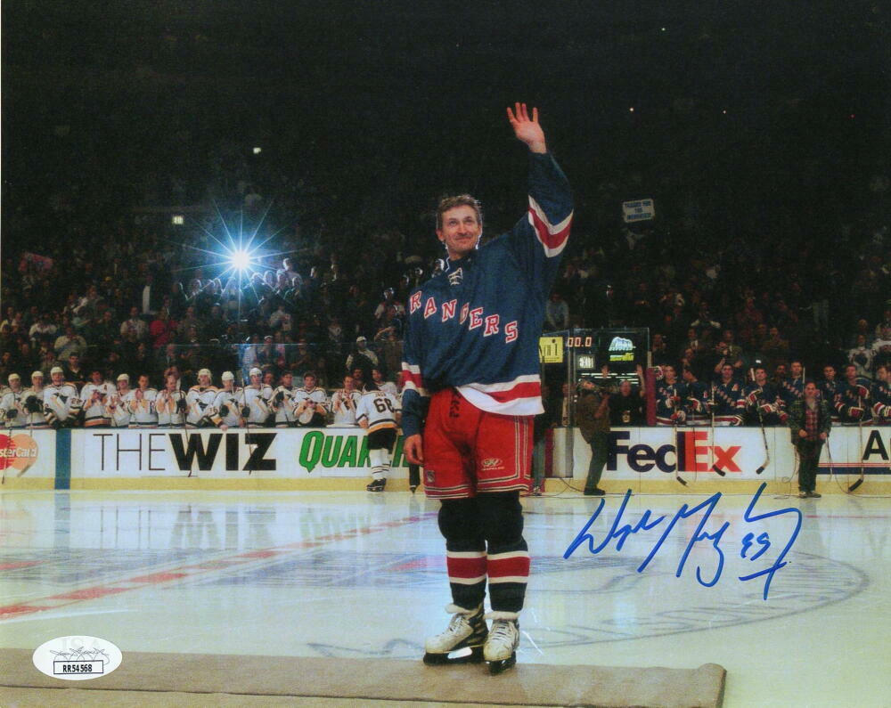 WAYNE GRETZKY SIGNED AUTOGRAPH 8X10 Photo Poster painting - THE GREAT ONE RANGERS RETIREMENT JSA