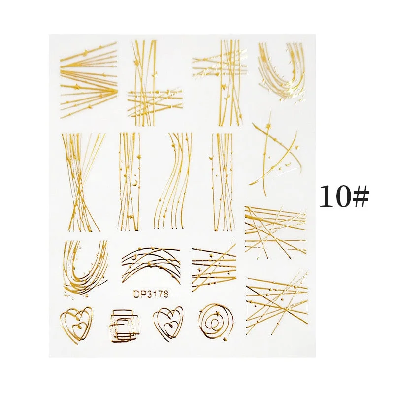 1 Sheet Bronzing Abstract Color Block 3D Nail Sticker Art Letters Design Transfer Sliders Paper DIY Manicuring Wraps