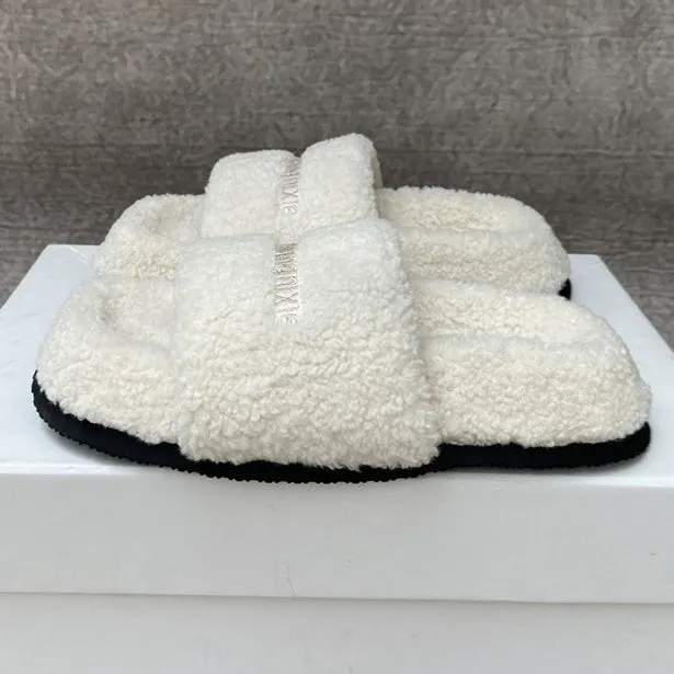 Women's Casual Letter Open Toe Flat Sole Plush Slippers