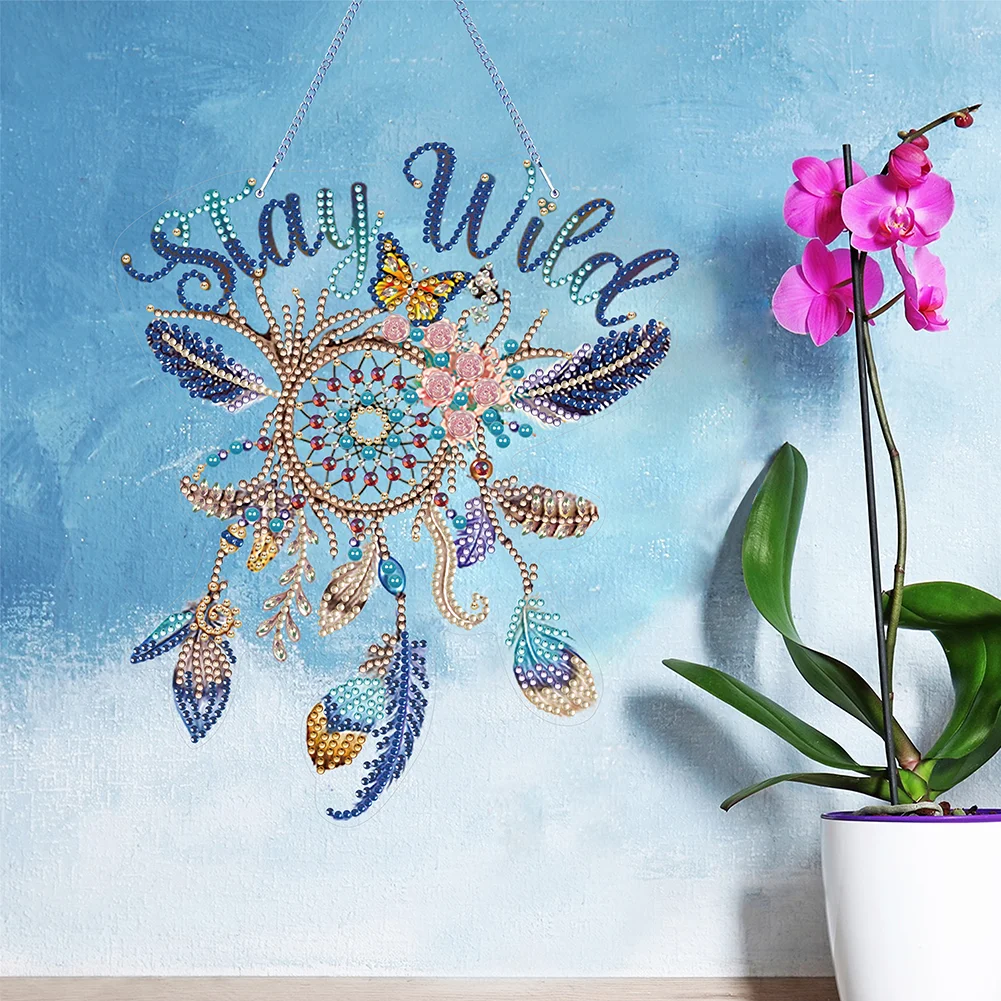 DIY Dreamcatcher Acrylic Single-Sided Diamond Painting Hanging Pendant for Home Wall Decor 