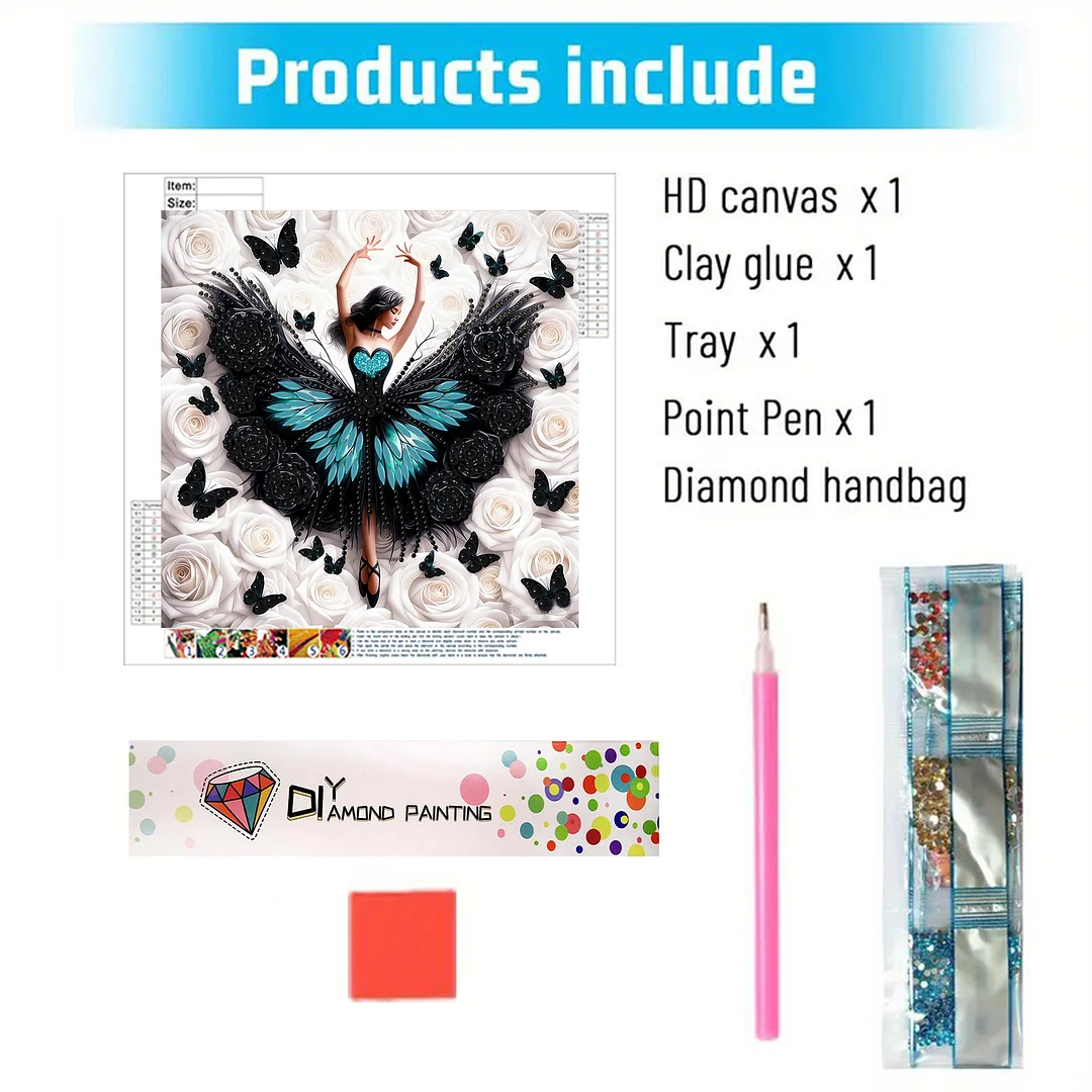 Diamond Painting - Partial Special Shaped Drill - Black Butterfly Girl(Canvas|30x30cm)