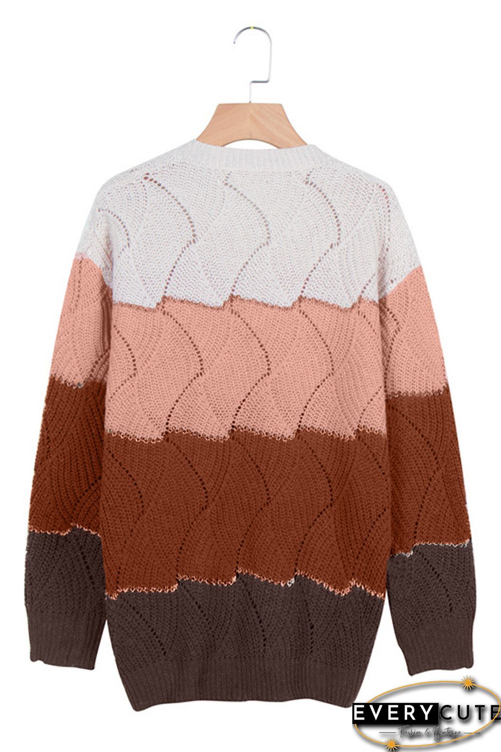 White V Neck Colorblock Textured Knit Sweater