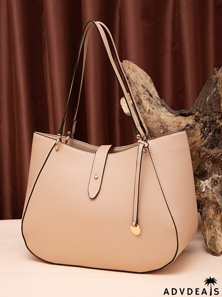 Button Decor Shoulder Tote Bag