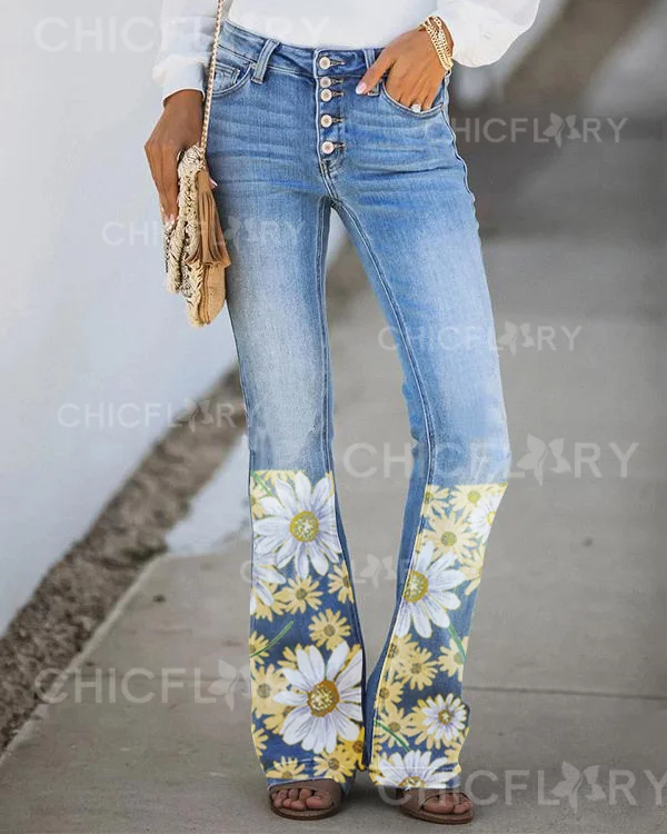 Women's Floral Print Jeans