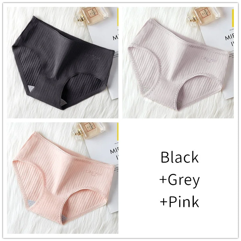 3Pcs Women Panties Lace Cotton Underwear Girls Mid Waist Briefs Lady Cute Sexy Lingerie Intimates Breathable Underpants Female