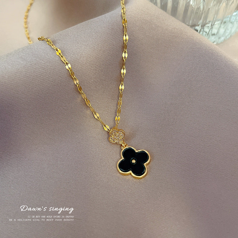 2 Pieces Minimalist Geometric Titanium Steel Diamond Inlay Necklaces