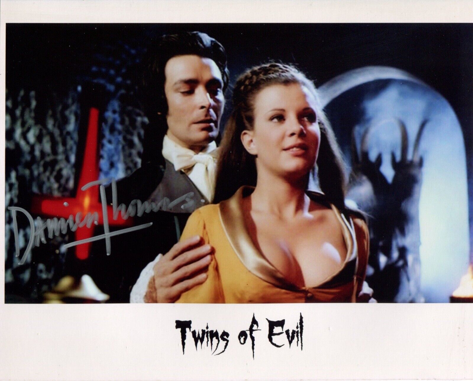 Horror Movie TWINS OF EVIL Photo Poster painting signed by Damien Thomas - UACC DEALER