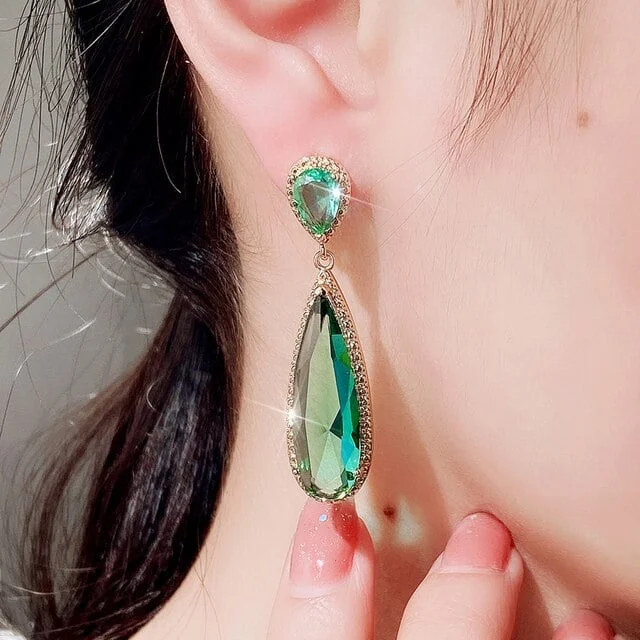 Luxury Large Pear Crystal Drop Earrings