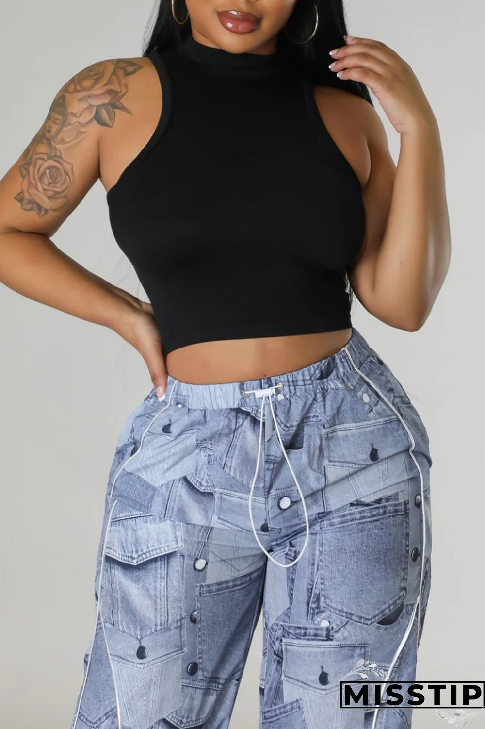 Black Casual Solid Basic Half A Turtleneck Tops