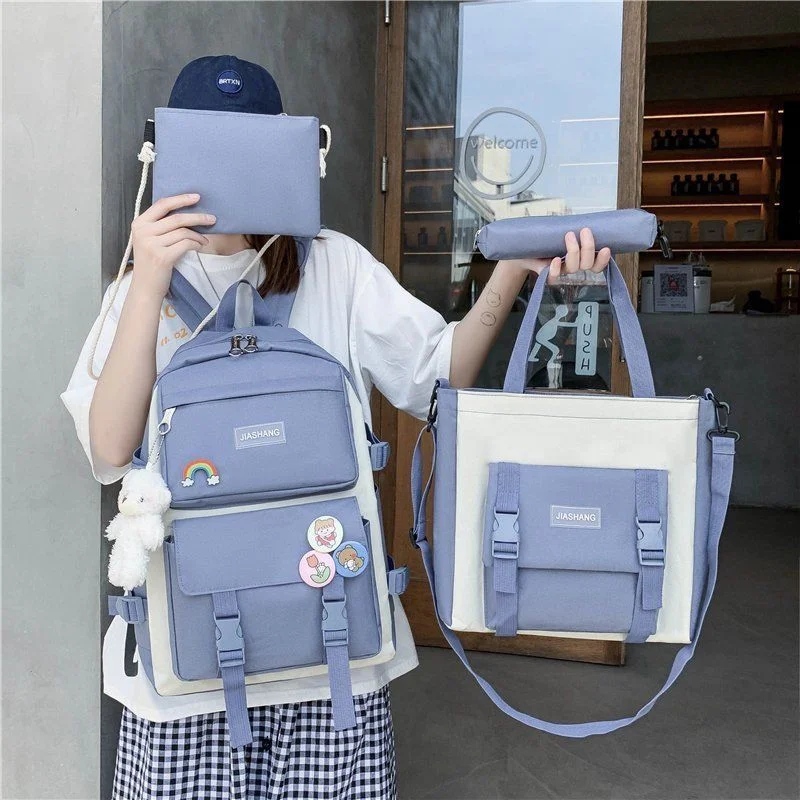 Set Of 4: Canvas Backpack + Shoulder Bag + Pencil Case + Pouch YP344