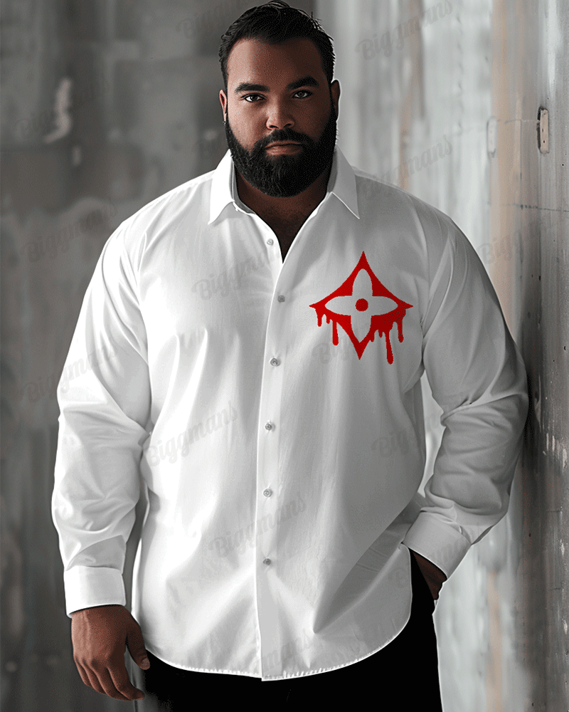 Plus Size Men's Casual Simple Horror Geometric Pattern Print Lapel Long Sleeve Shirt