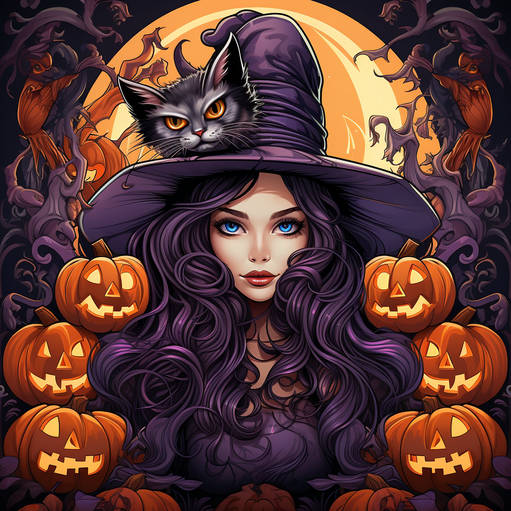 Halloween Witch And Cats 40*40CM(Canvas) Diamond Painting gbfke