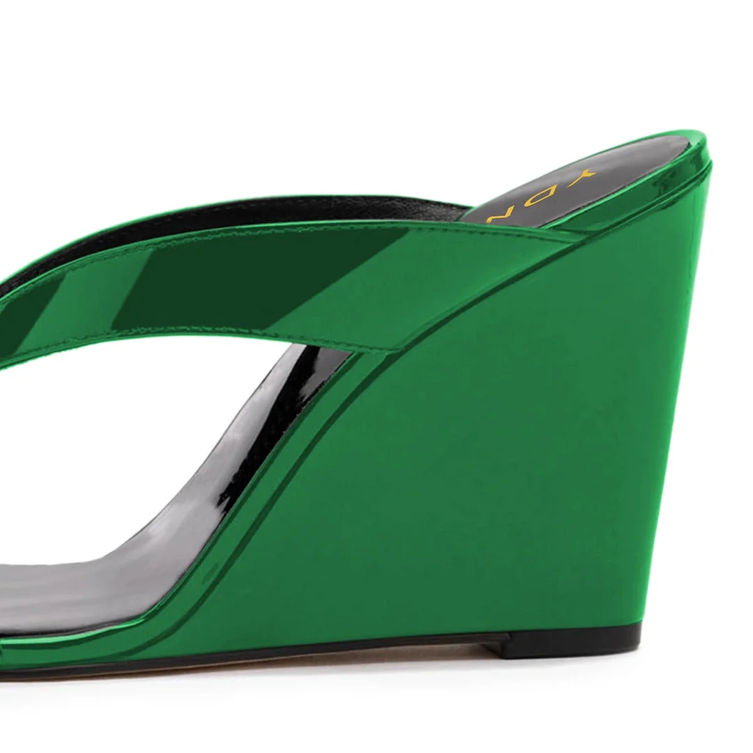 Simple Green Open Round Toe Flip Flop Women's Heel Sandals