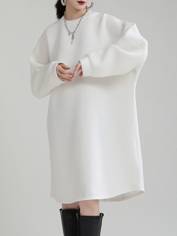 Casual Solid Color Long Sleeves Sweatshirt Dress Midi Dress