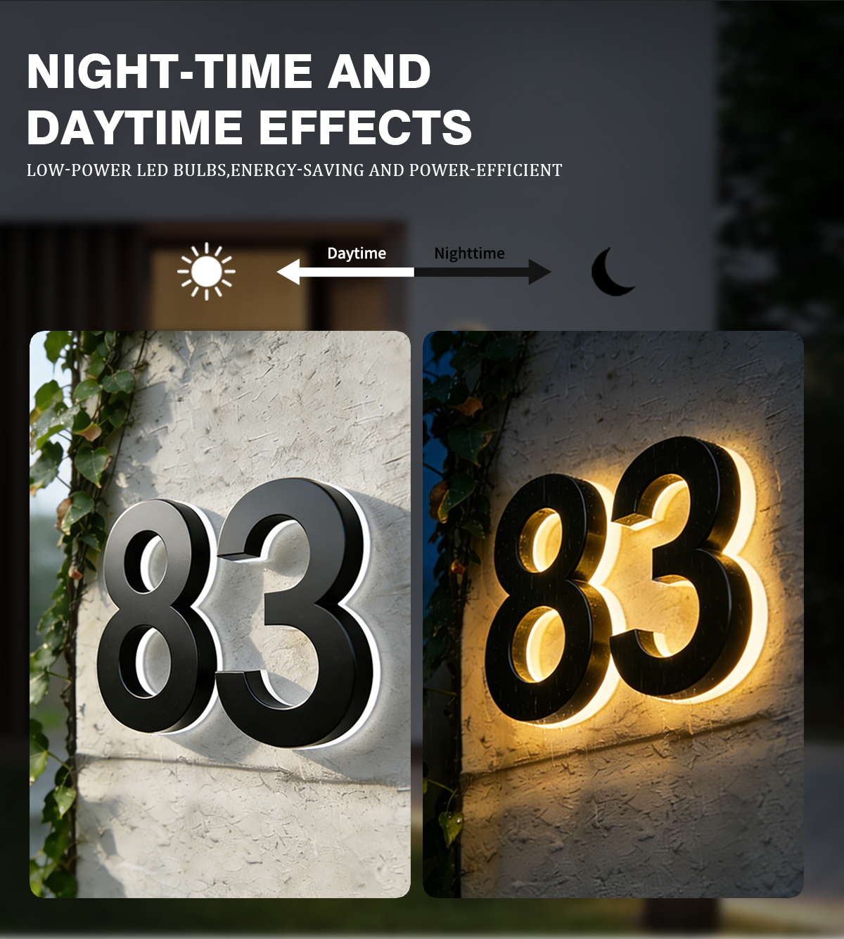 Singeee Solar Backlit Illuminated House Numbers Day and Night Effects