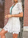 Lace Short Sleeves Mini Dress