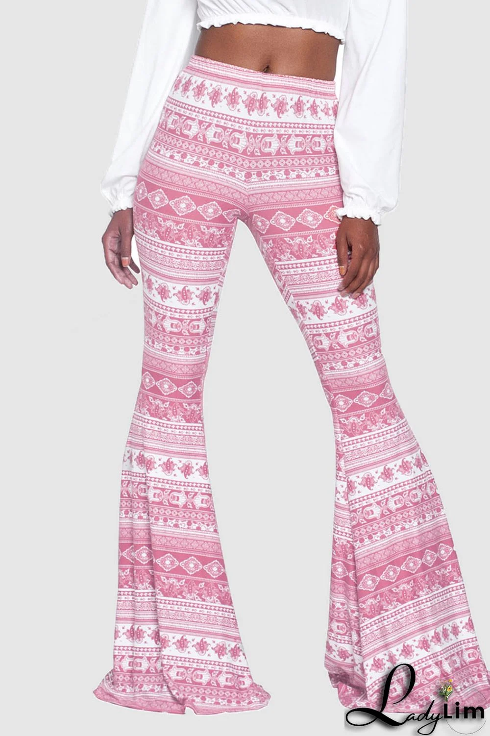 Pink Casual Street Print Split Joint Boot Cut High Waist Speaker Full Print Bottoms