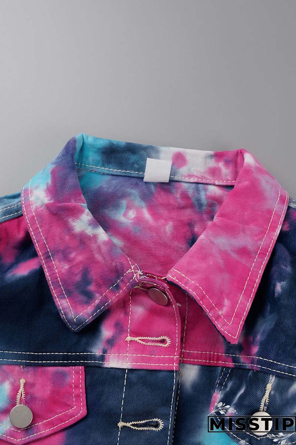 Deep Blue Casual Tie Dye Ripped Turndown Collar Long Sleeve Two Pieces