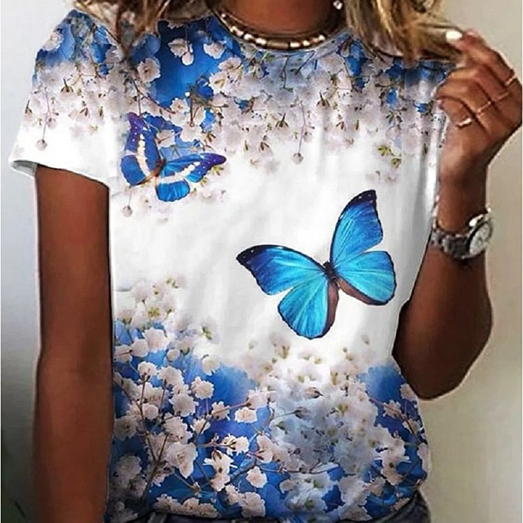Luckstylish™ Elegant Fashionable Gilt Butterfly Print Women's T-Shirt