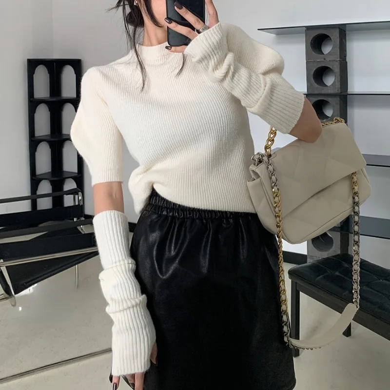 Toloer Spring Knitted Sweater Women Casual Design Long Sleeve Pure Color Slim O-Neck Pullover Korean Y2k Crop Tops Office Lady