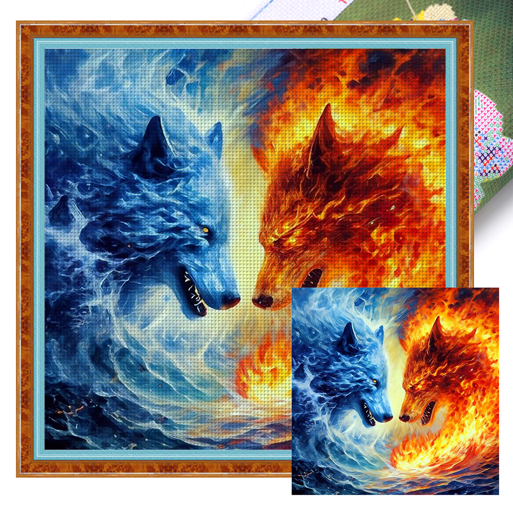 Ice And Fire Wolf Full 11CT Pre-stamped Canvas(50*50cm) Cross Stitch