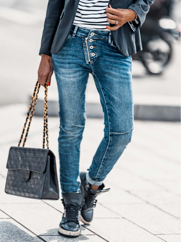 Slim Fit With Pleated Buttons Women's Jeans tjj Shicloths