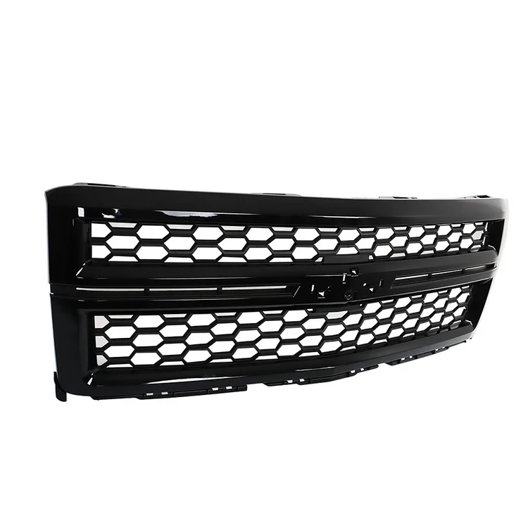 SEBLAFF Front Bumper Upper Grille Honeycomb Gloss Black Grill Replacement for 2014 2015 Silverado 1500