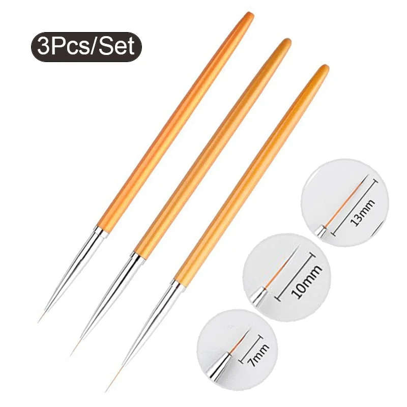 3Pcs Acrylic French Stripe Nail Art Liner Brush Set 3D Tips Manicure Ultra-thin Line Drawing Pen UV Gel Brushes Painting Tools-Nail Inspo