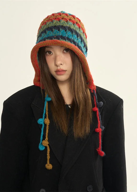 2024 New Style Red Blue Rdge Curl Warm Knitted Boonie Hat
