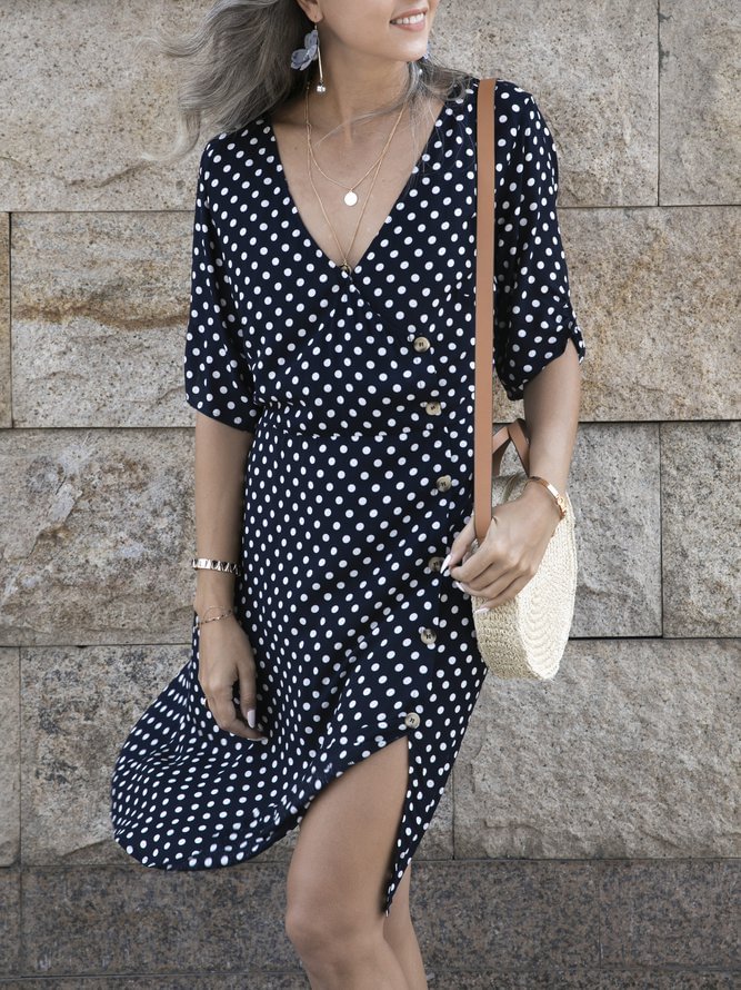 Royal Blue V Neck Casual Shift Cotton Dresses Zaesvini