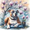 5D DIY Full Round Drill Diamond Painting Magnolia Bulldog Kit Home Decor 40x40cm