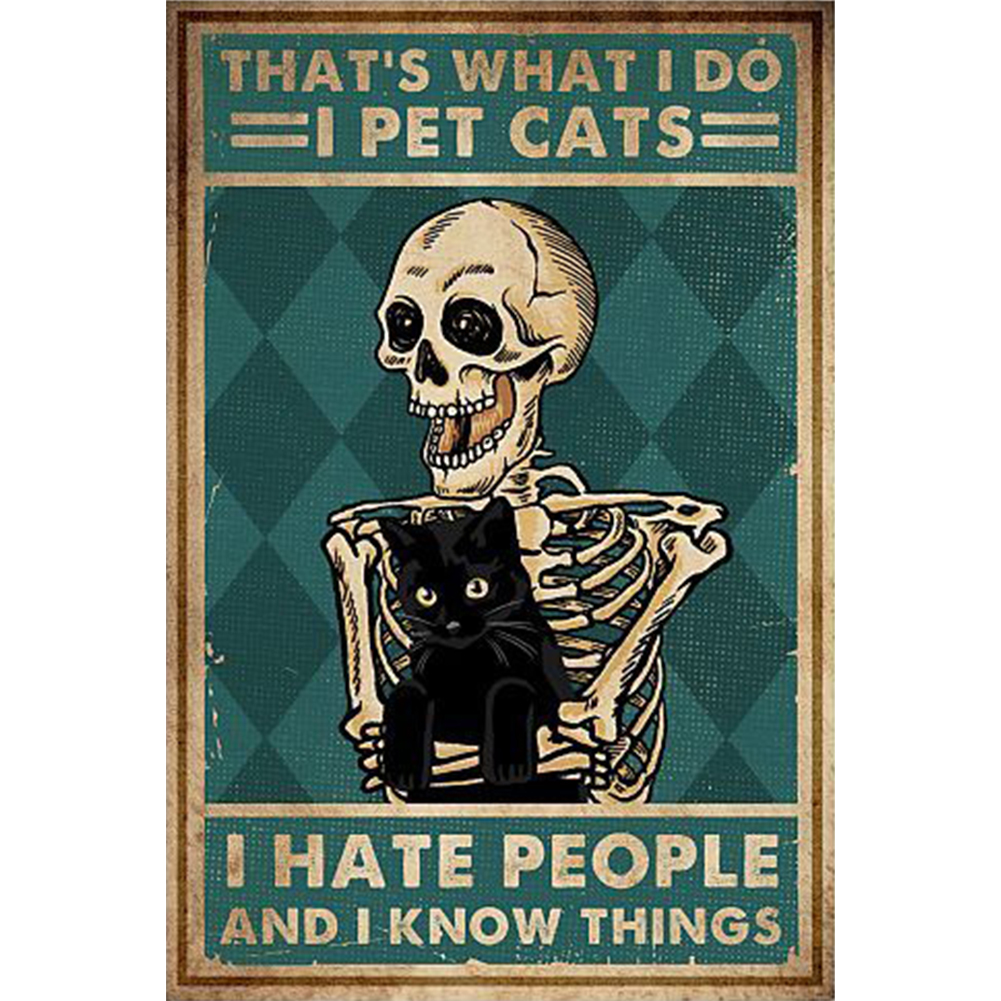 

40*55CM - 11CT Stamped Cross Stitch - Cat Skeleton, 501 Original