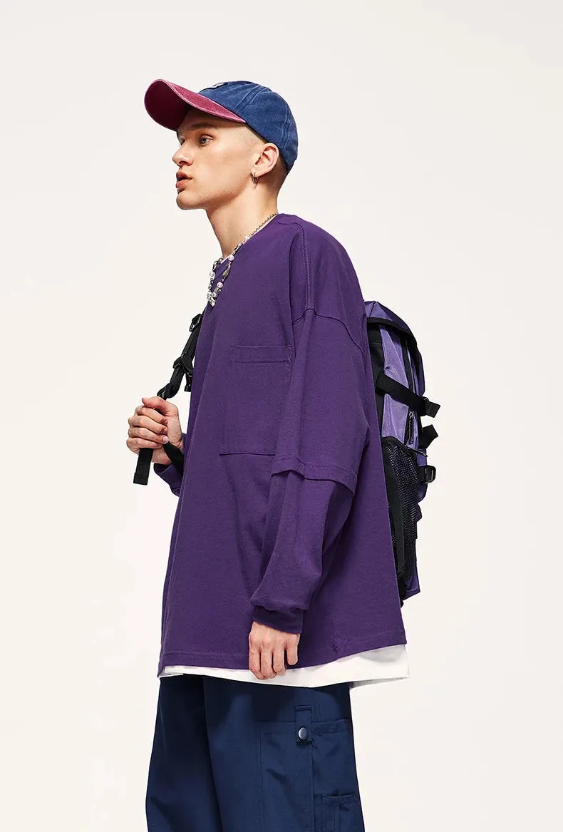 Brownm Layered Sleeve Basic Sweatshirt