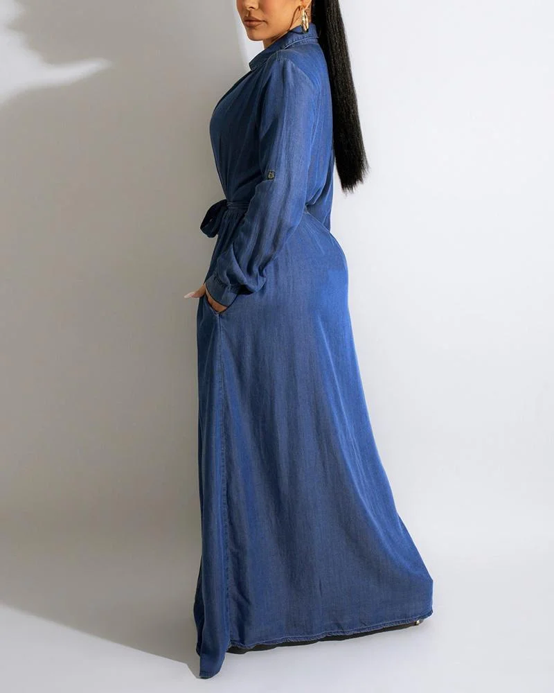 Casual high slit denim dress