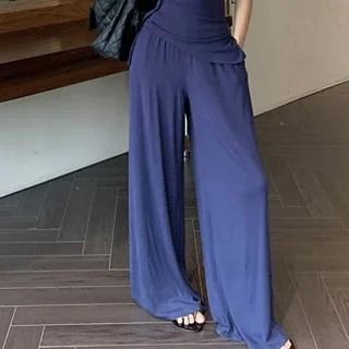 Leg Strapless Wide Tube Waist / Pants Drawstring Plain Top