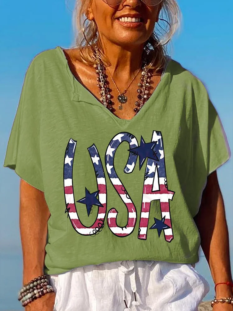 American Independence Day V Neck T-shirt-00691-Annaletters
