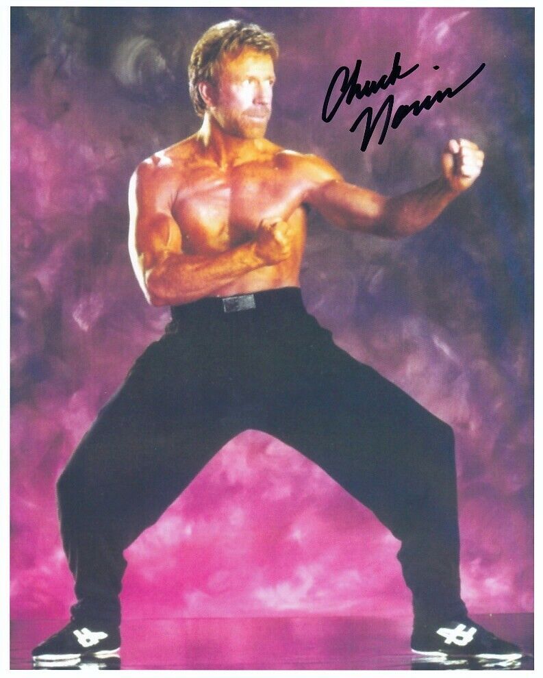 CHUCK NORRIS hand-signed MUSCULAR YOUNG MARTIAL ARTS POSE 8x10 authentic w/ COA