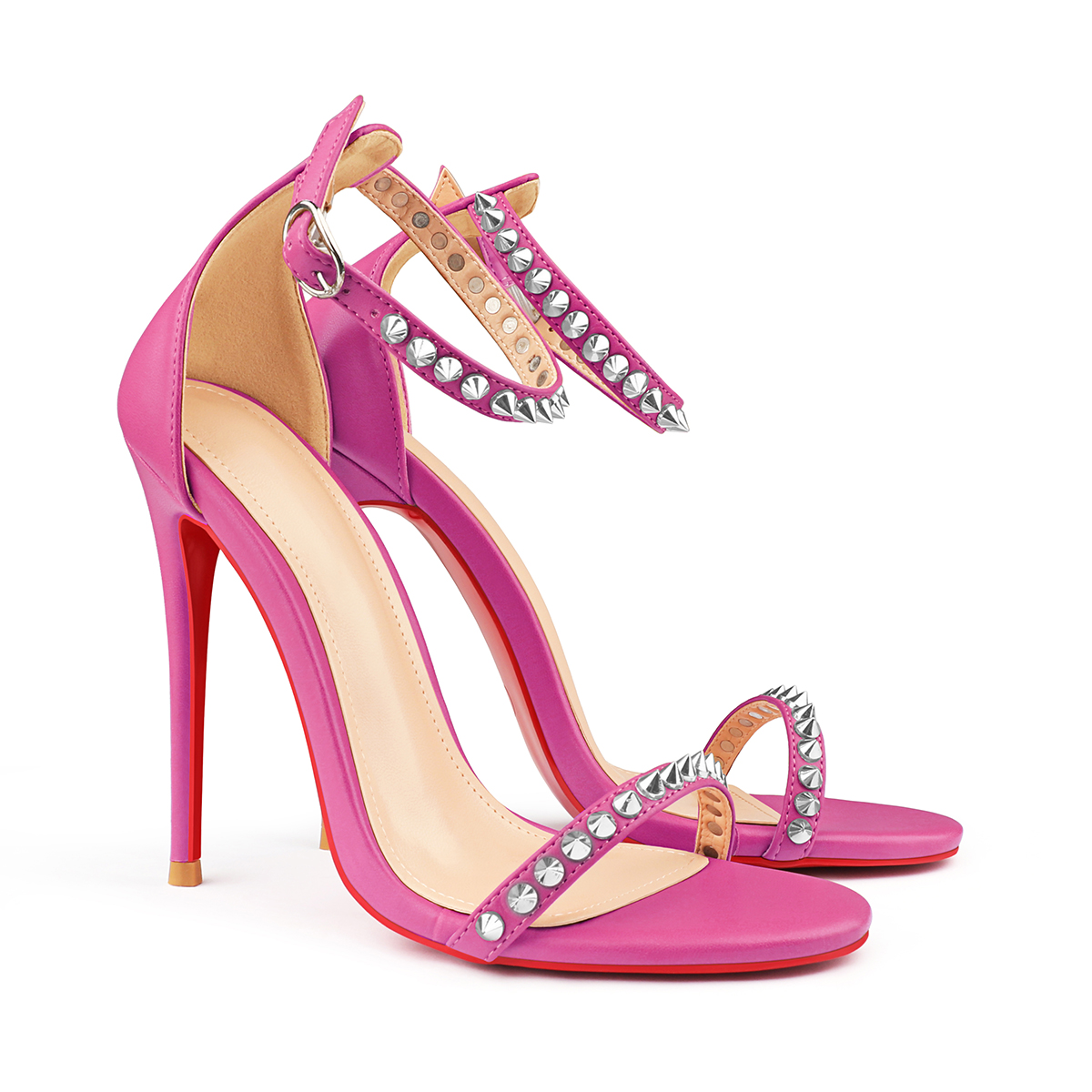 120mm Women's Pointed Toe Open Toe Ankle Strap Red Bottom Sandals Pumps Shoes Matte-MERUMOTE