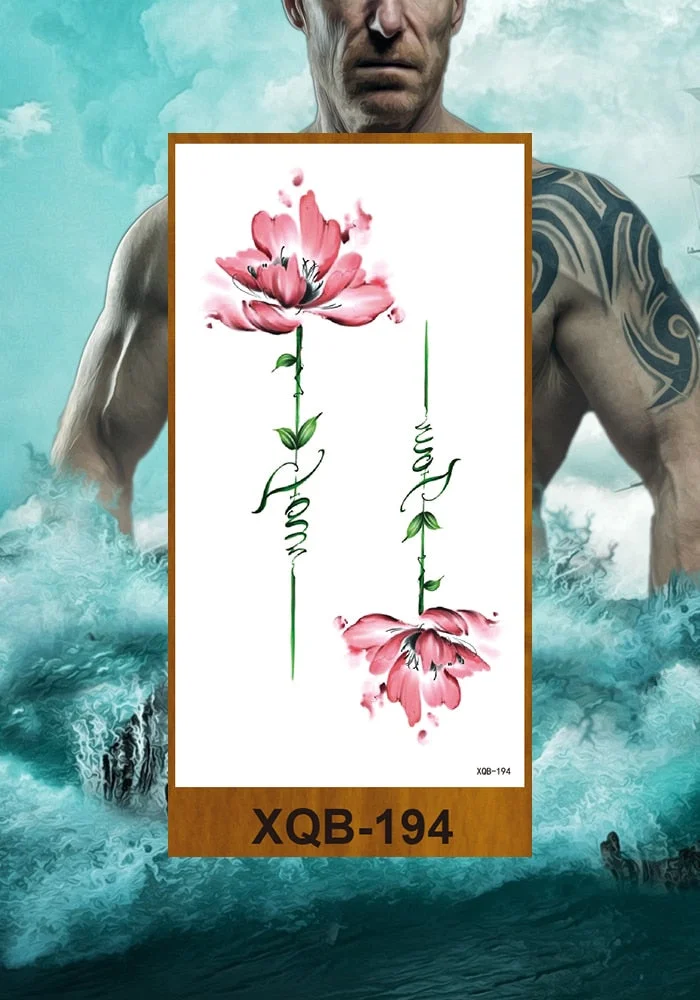 Temporary Tattoos Stickers Women Girl Chest Arm Fake Tatoo Lotus Peony Rose Magnolia Flowers Totem Face Body Makeup Waterproof