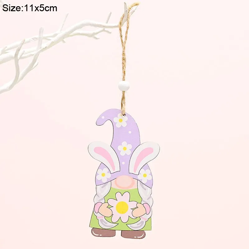 Easter Wooden Ornaments Decoration Cute Rabbit Bunny Egg Faceless Gnome Wood DIY Craft Spring Easter Home Decor Kids Gift Toy