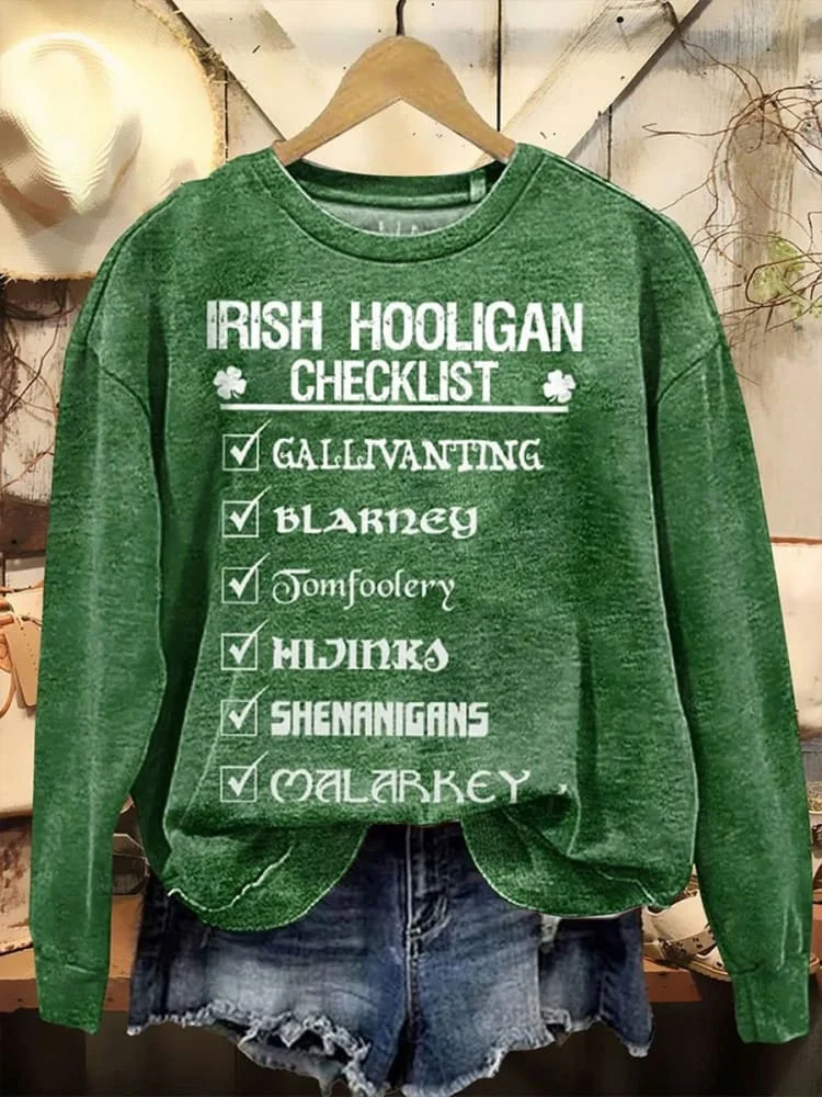 St. Patrick's Day Retro Lucky Clover Print Casual Sweatshirt