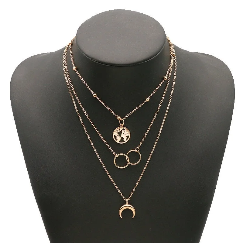 Fitshinling Moon Chain Necklace For Women Bohemian Style Fashion Hot Delicate Pendant Party Gift 2021 New Multi Layer Choker