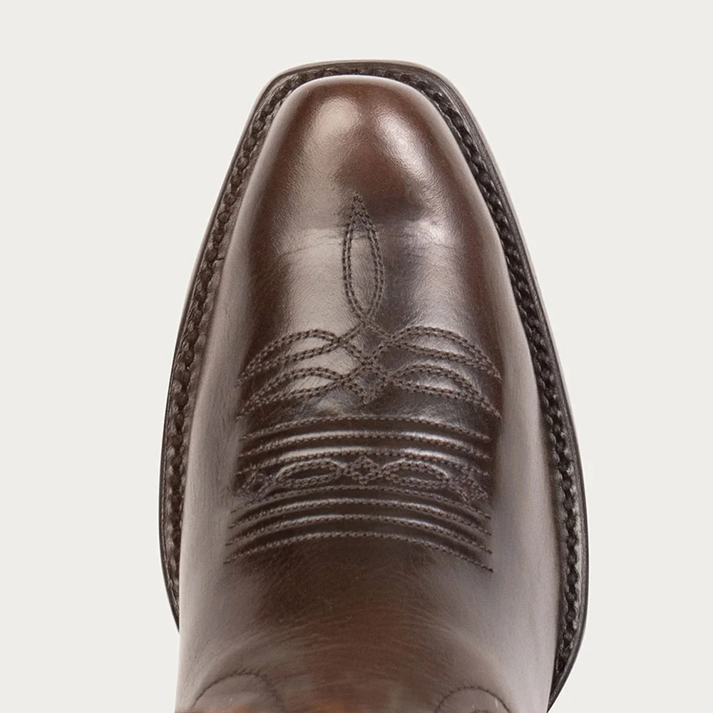 Brown Leaves Embroidered Chunky Heel Western Boots for Women