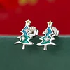  925 Sterling Silver Christmas Tree Stud Earrings