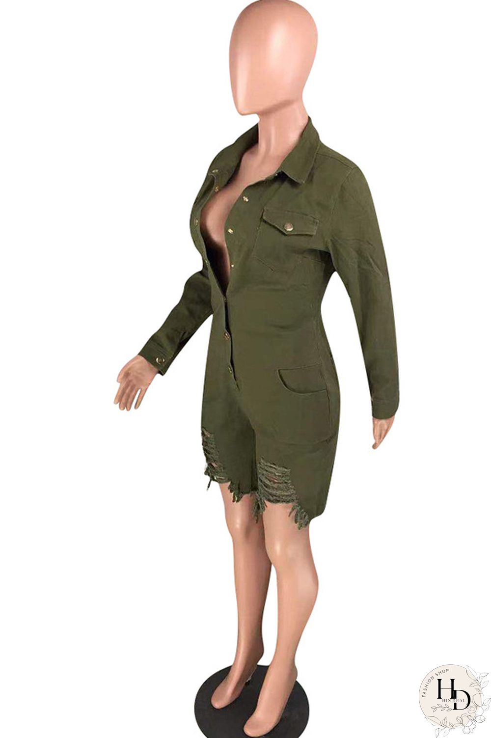 Black Sexy Solid Button washing Cotton Long Sleeve Turndown Collar Rompers