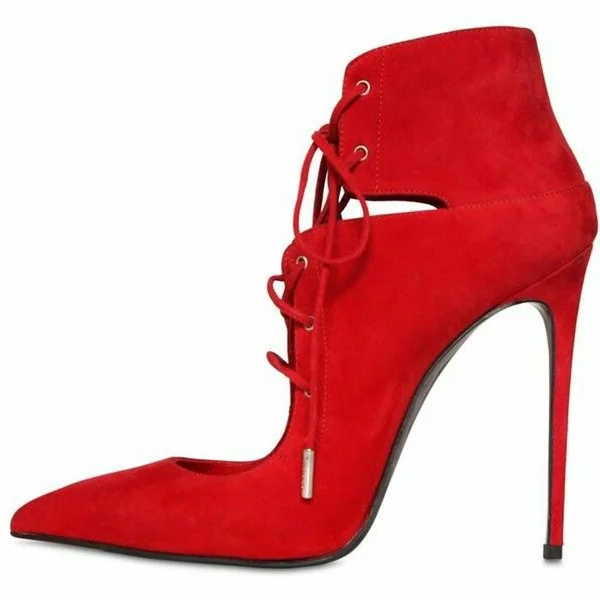 Red Lace-up Pointy Toe Stiletto Heel Pumps Vdcoo