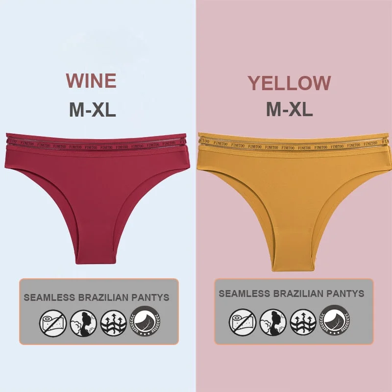 FINETOO 2PCS/Set Women Seamless Lingerie Letter Underpants Ladies 6 Solid Colors M-XL Woman Sexy Panties Briefs Underwear Thong