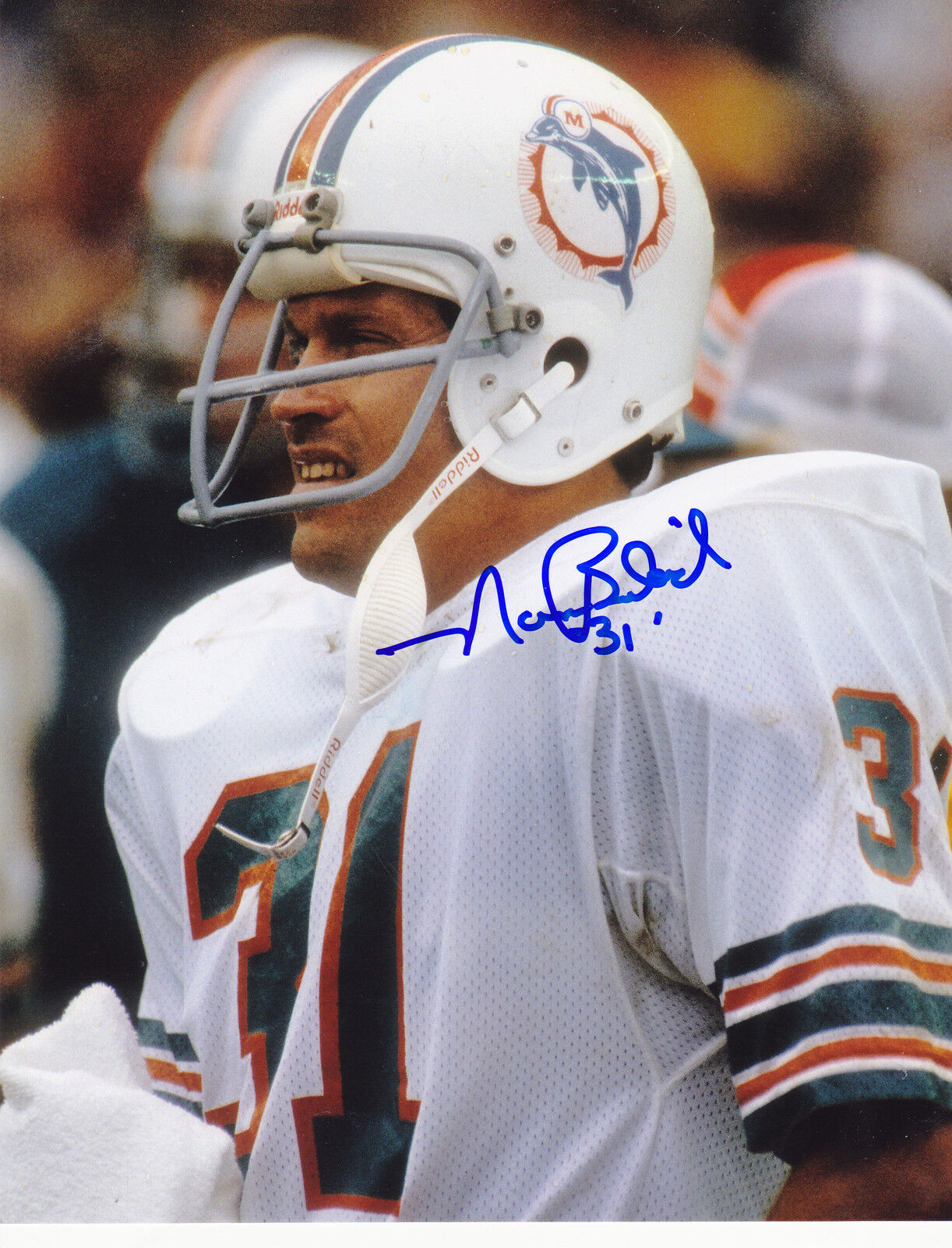 NORM BULAICH MIAMI DOLPHINS ACTION SIGNED 8x10