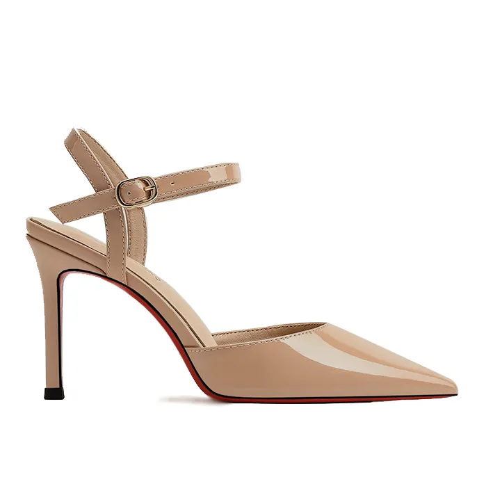 60mm/80mm Women's Kitten Heels Pumps Pointed Toe Slingback Red Bottoms Sandals-vocosishoes
