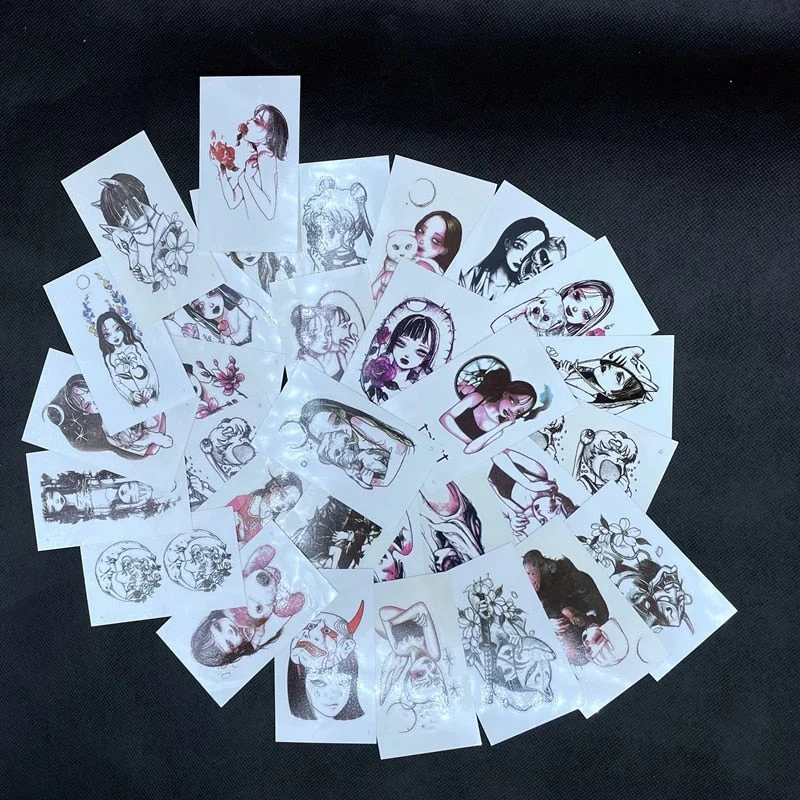 30PCS Black Girls Waterproof Tattoo Stickers for Women Men Body Art Arm Decals Water Transfer Temporary Tattos Bueaty Tatoos